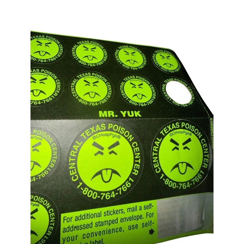 Vintage Mr. Yuk Poison Warning Sticker Sheet Texas Poison Center 1972 Safety Dec